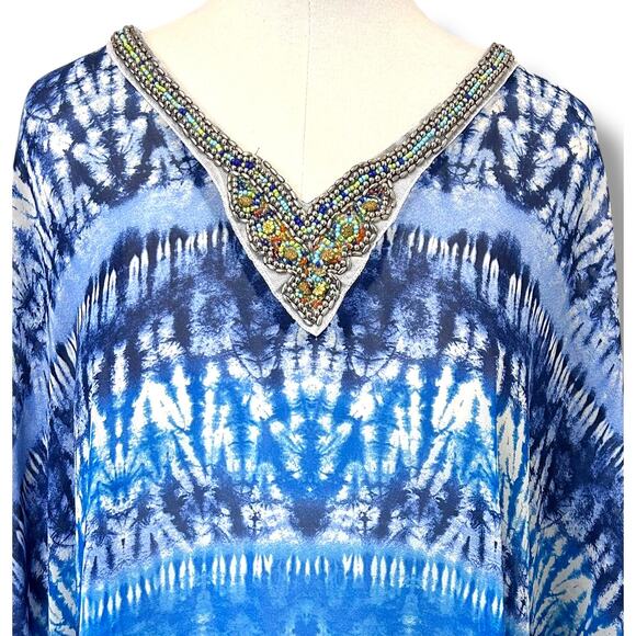 Soleillee Women’s V- Neck Bead Embellished Lightweight Sheer Kaftan Tunic 3X - Picture 3 of 13
